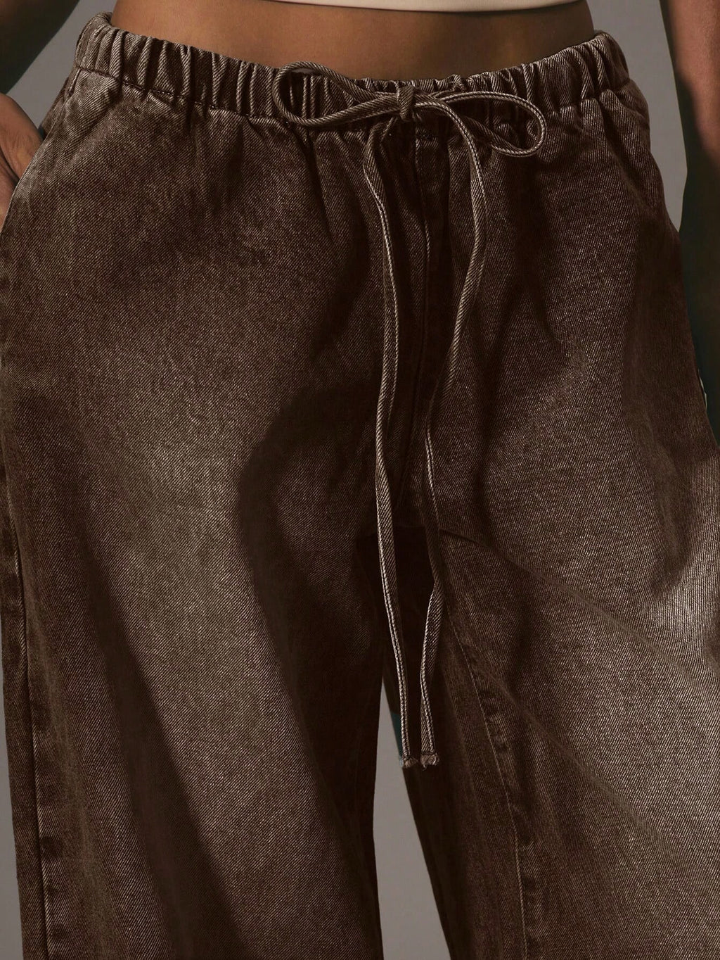 Brown Wide Leg Denim Trousers
