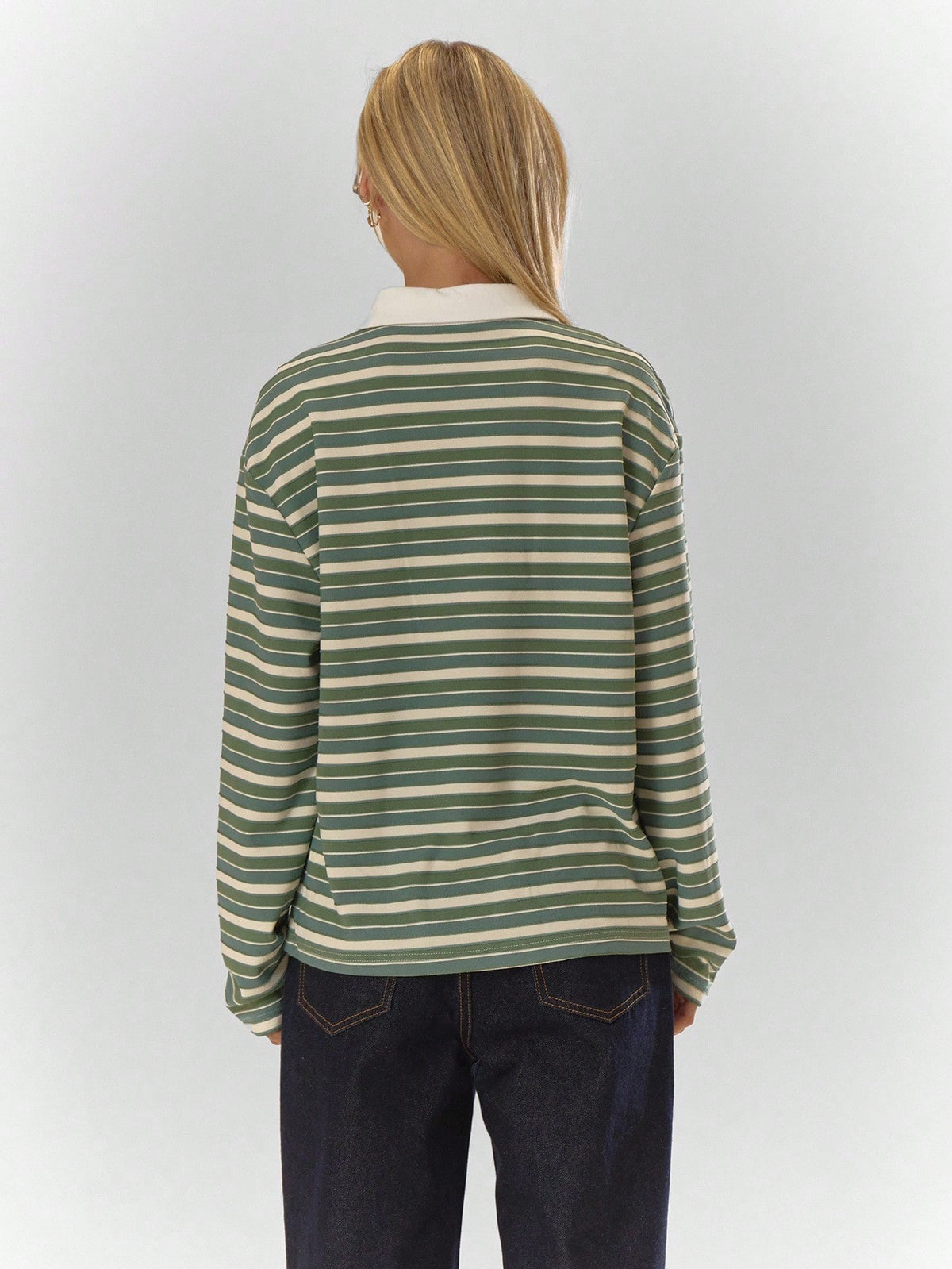 Stripe Oversized Collar Polo Top – Workwear