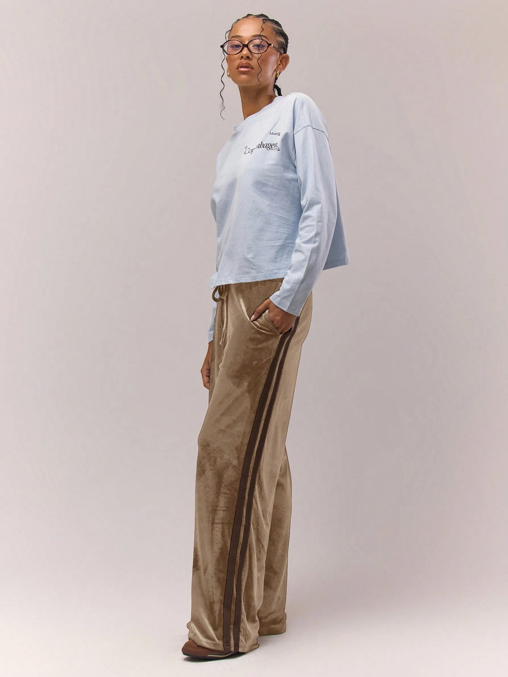 Brown Velour Wide Leg Joggers