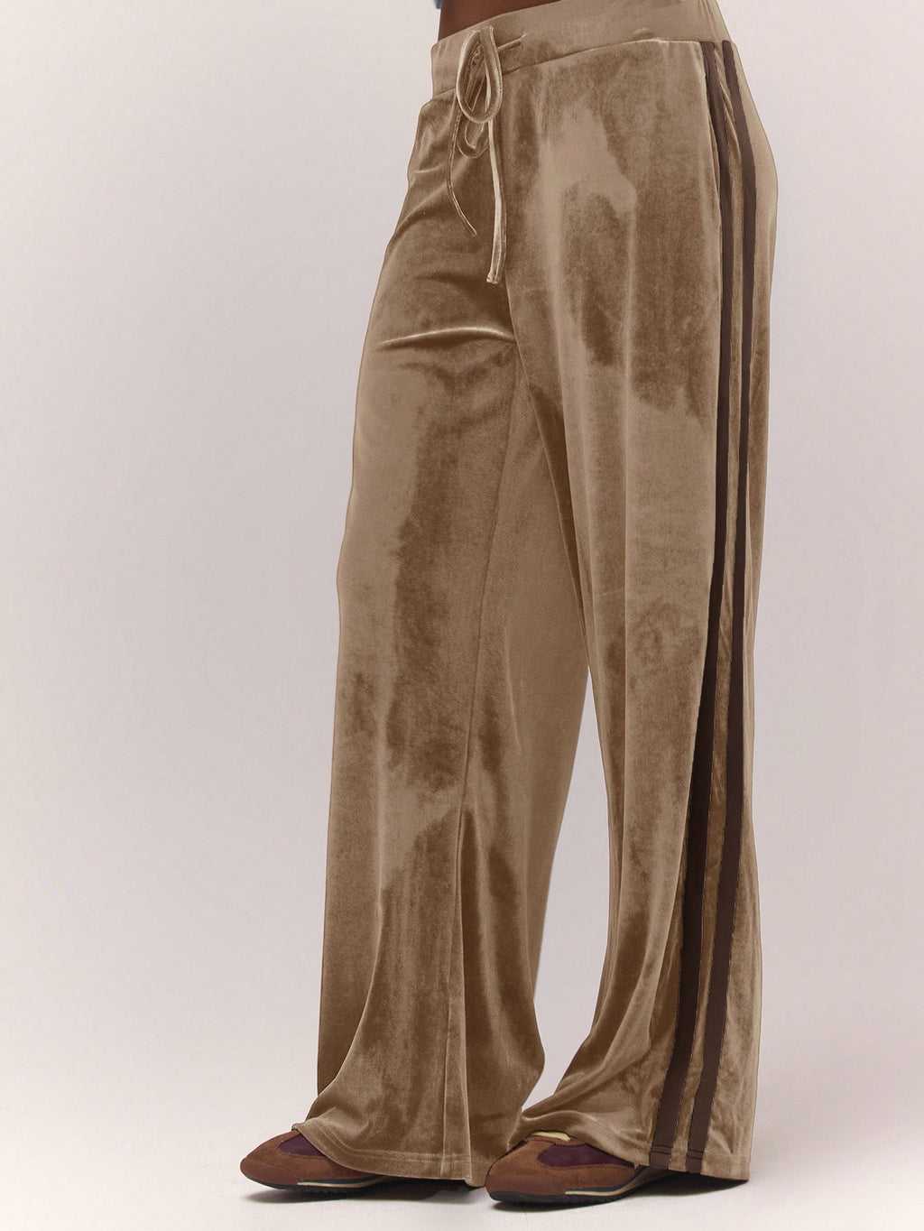 Brown Velour Wide Leg Joggers