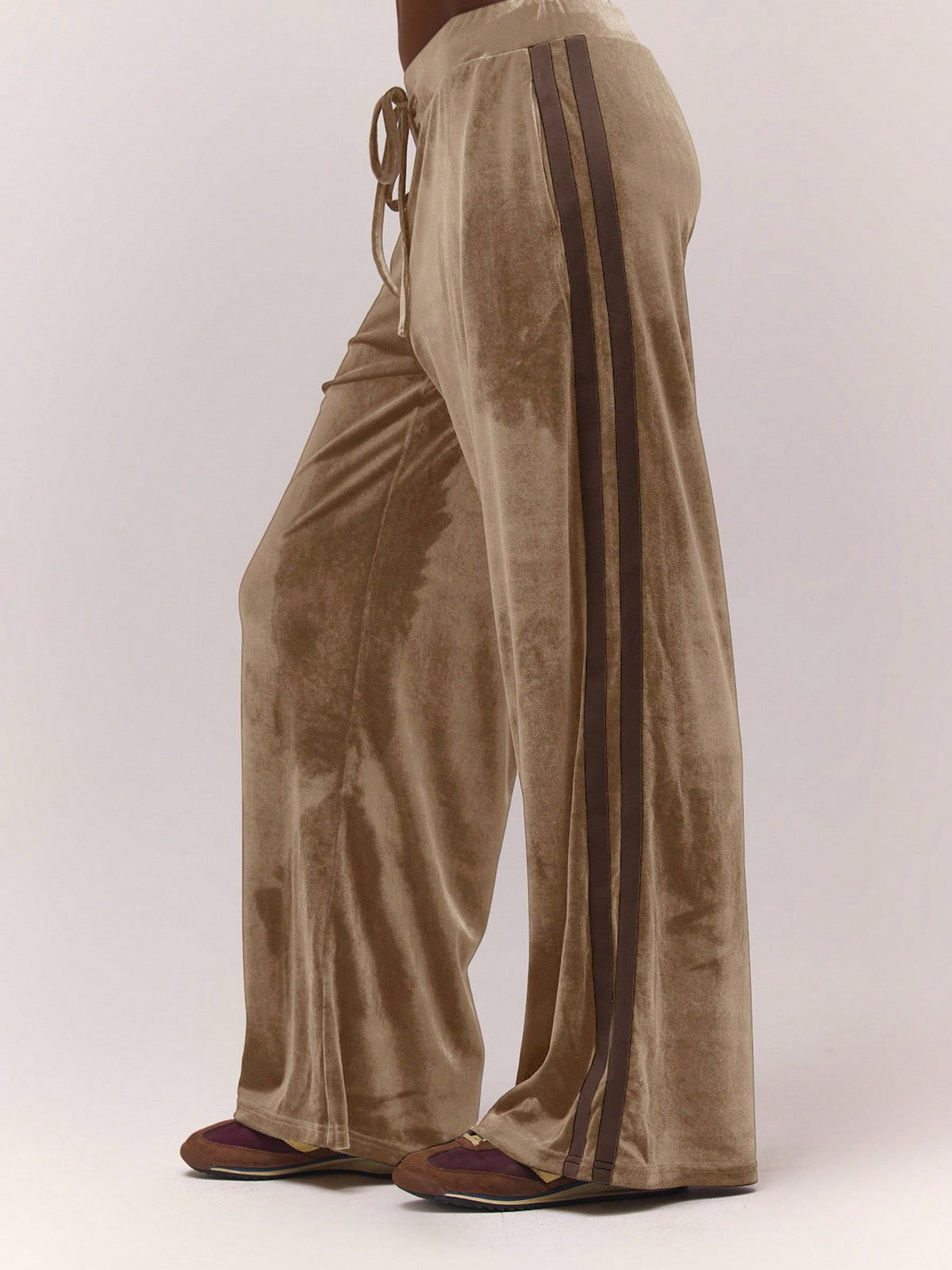 Brown Velour Wide Leg Joggers