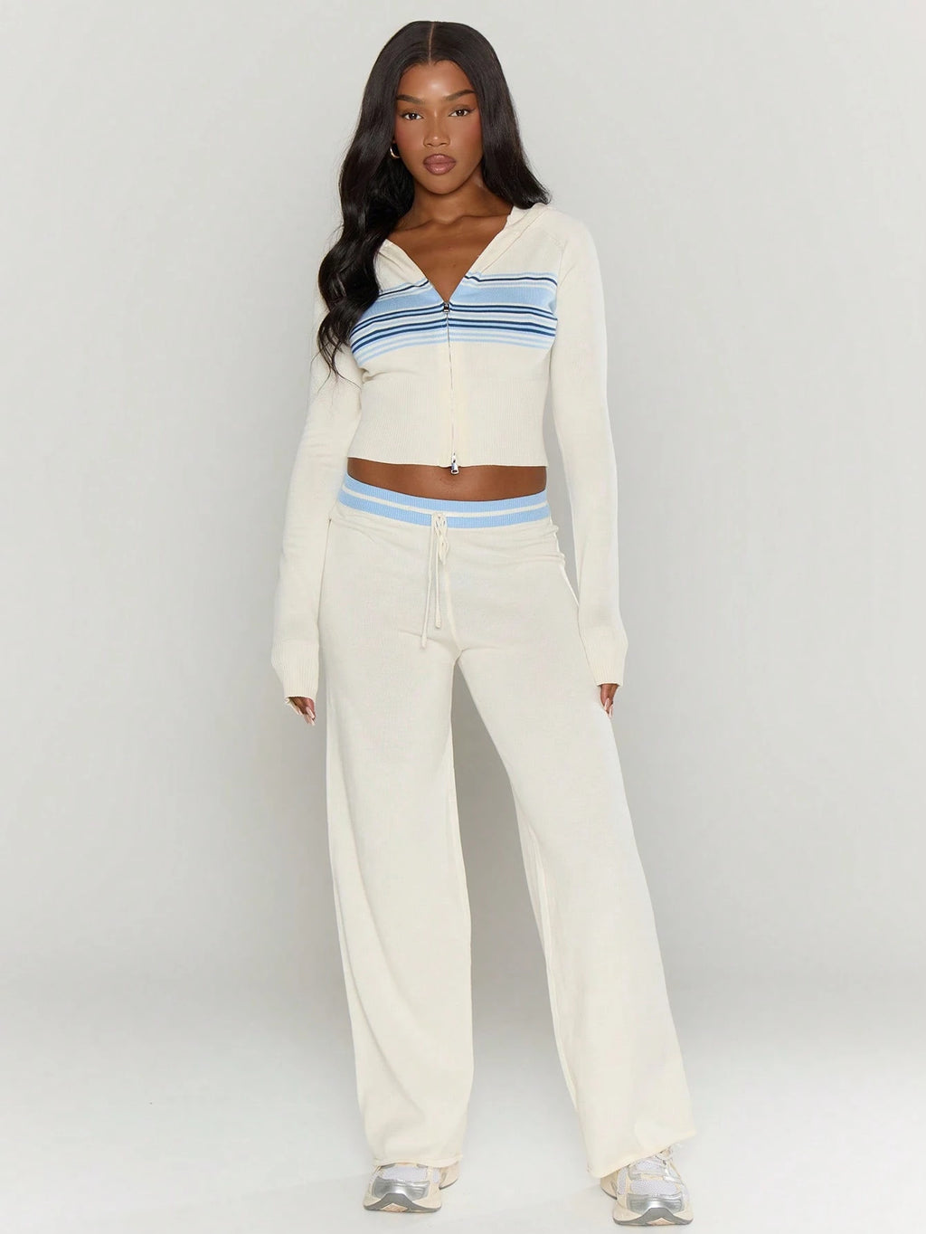 Cream Knit Drawstring Trousers