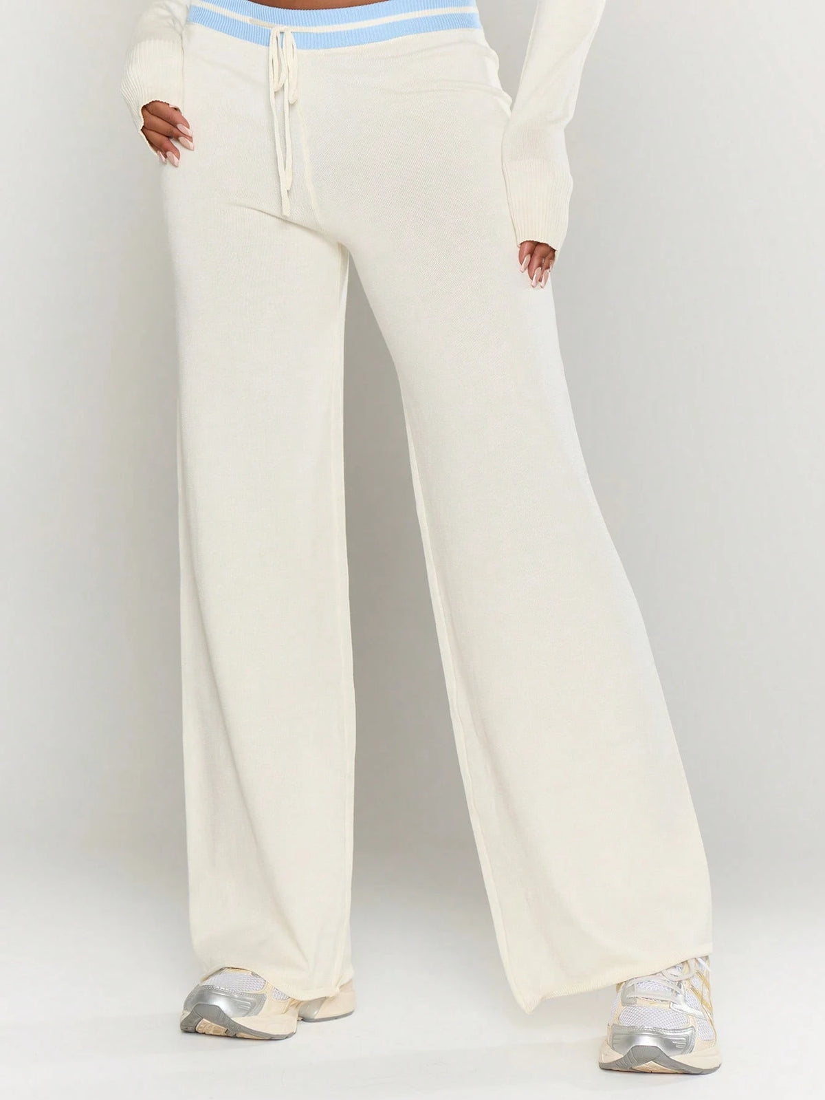 Cream Knit Drawstring Trousers