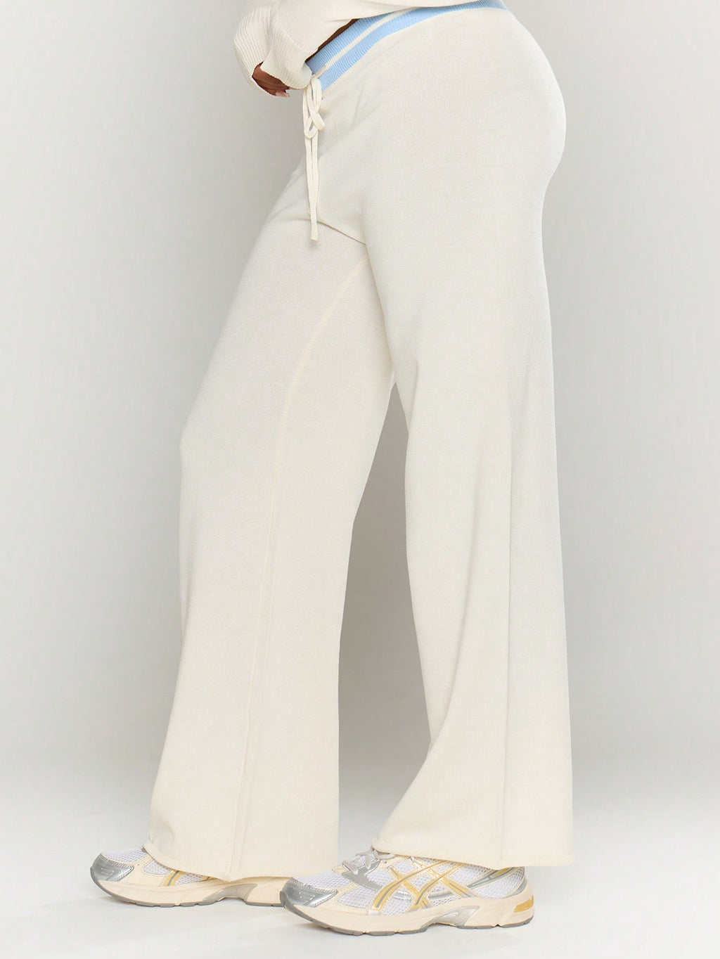 Cream Knit Drawstring Trousers