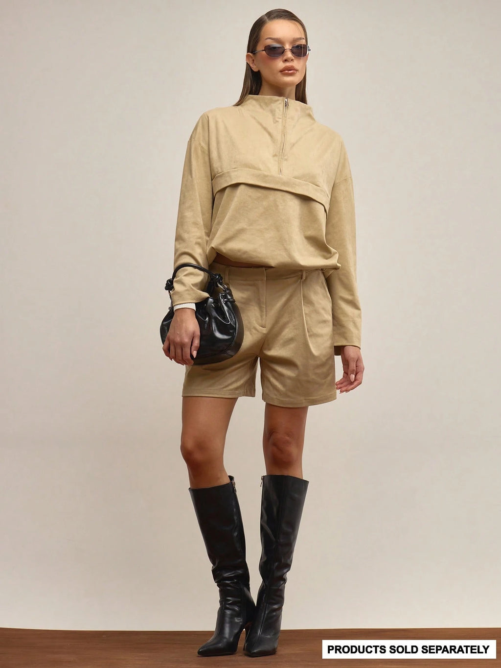Khaki Faux Suede Wide Leg Shorts