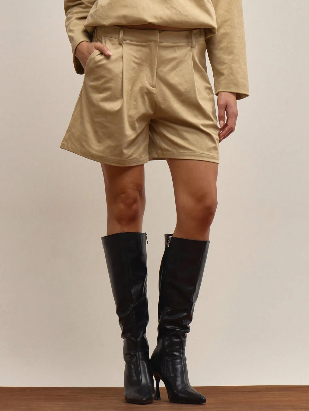 Khaki Faux Suede Wide Leg Shorts