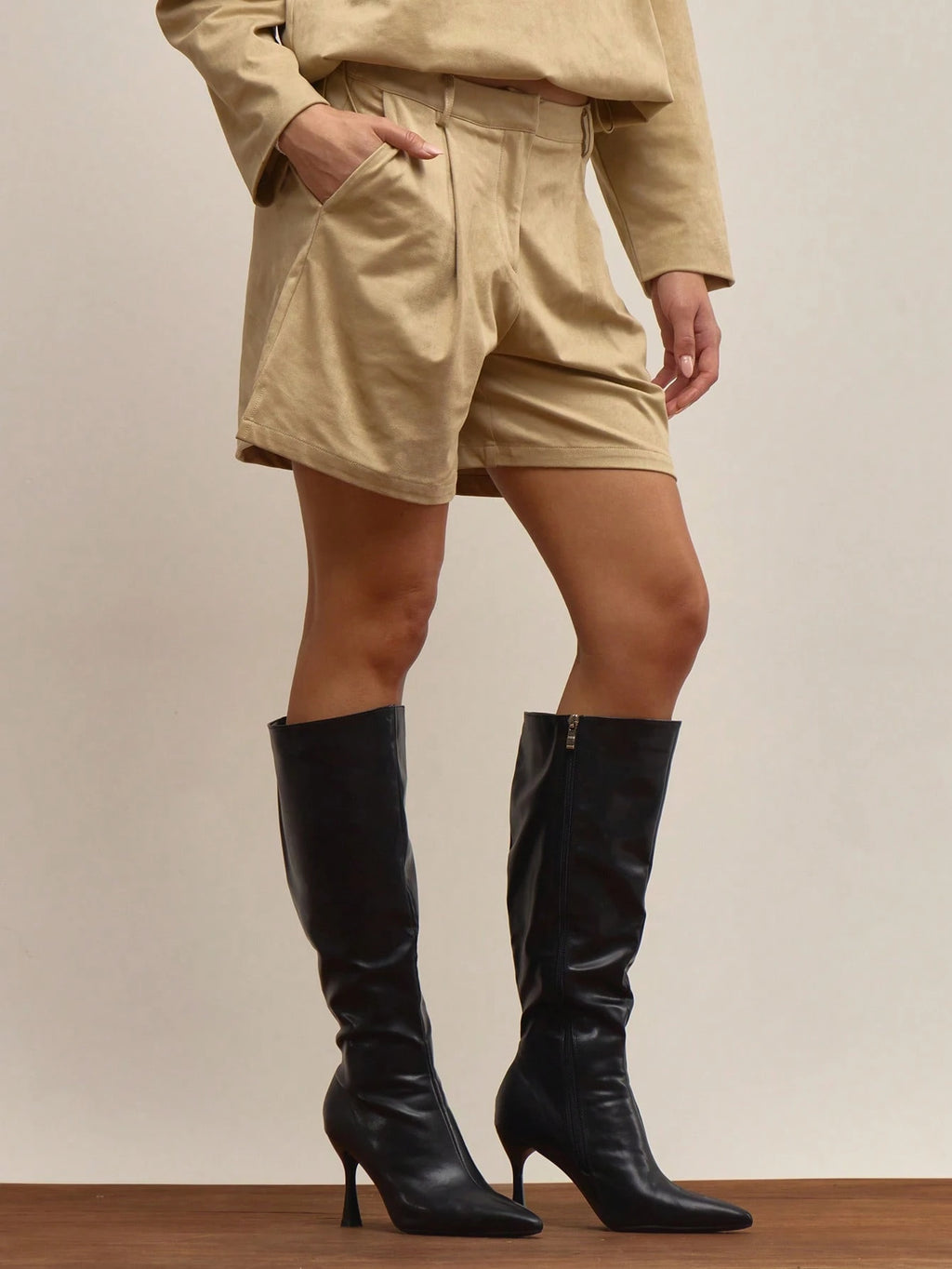 Khaki Faux Suede Wide Leg Shorts