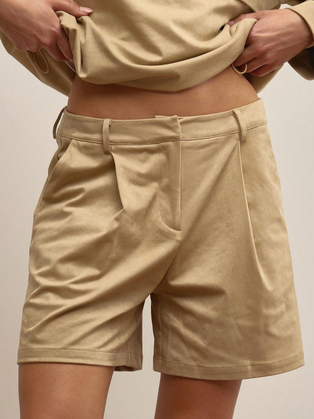 Khaki Faux Suede Wide Leg Shorts