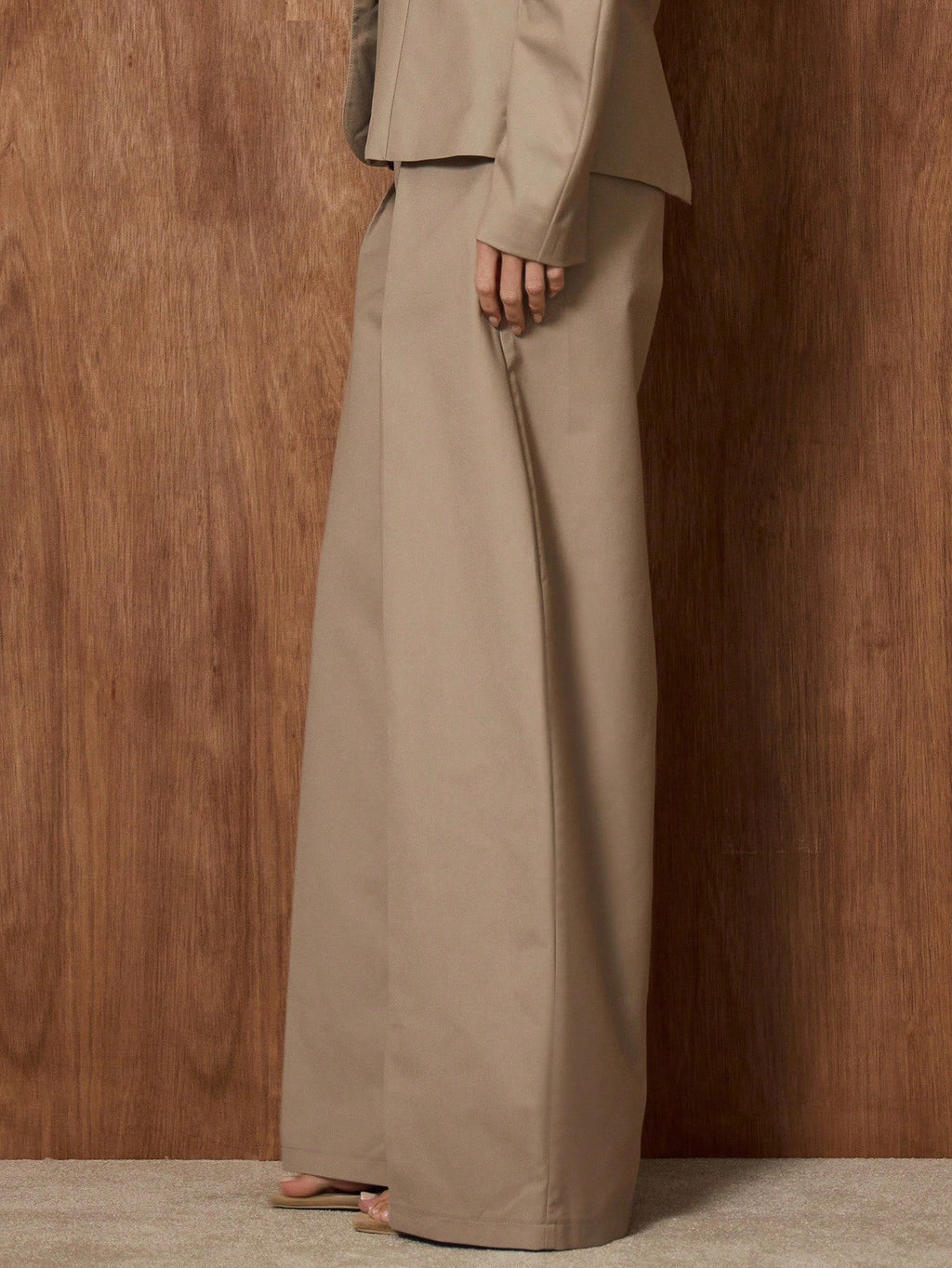 Khaki High Waist Wide Leg Suit Trousers