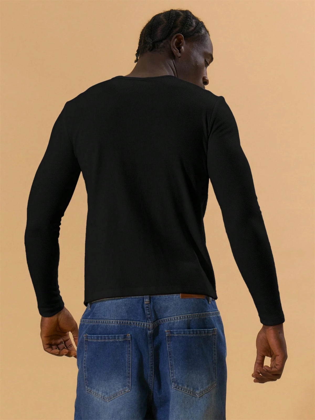 Black Button Through Long Sleeve Top
