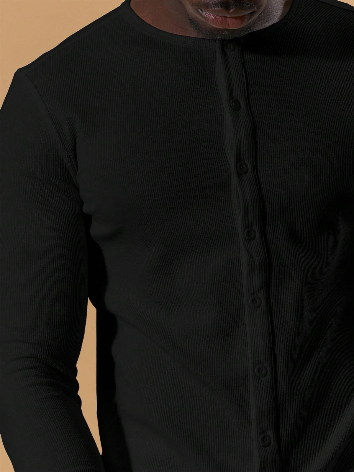 Black Button Through Long Sleeve Top