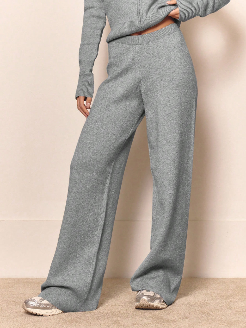 Grey Knit Straight Leg Trousers