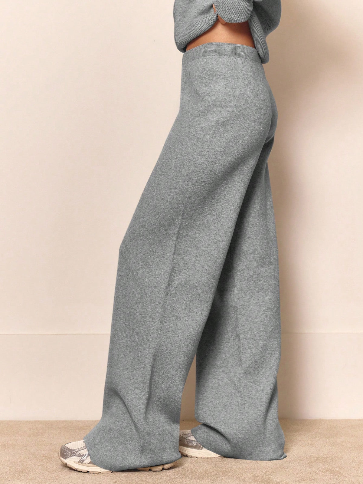 Grey Knit Straight Leg Trousers