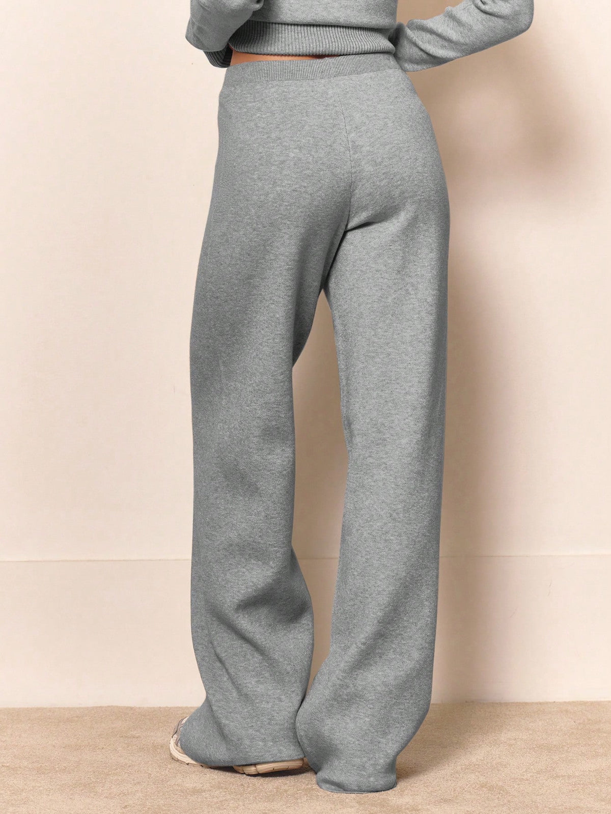 Grey Knit Straight Leg Trousers