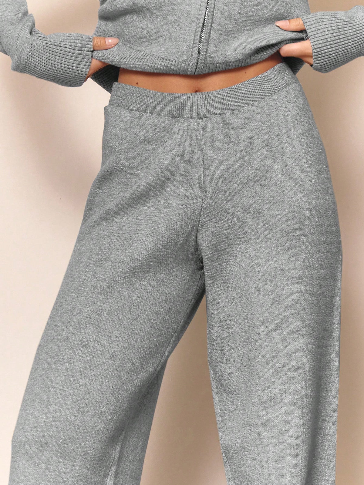 Grey Knit Straight Leg Trousers