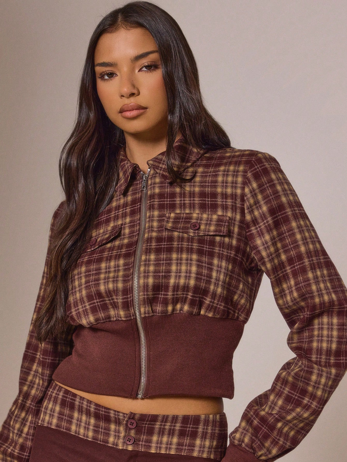 Plaid Zip Through Jacket