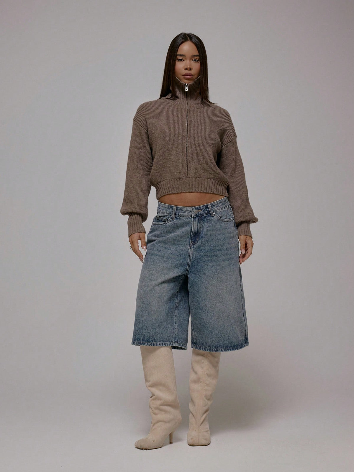 Blue Oversized Longline Denim Jorts