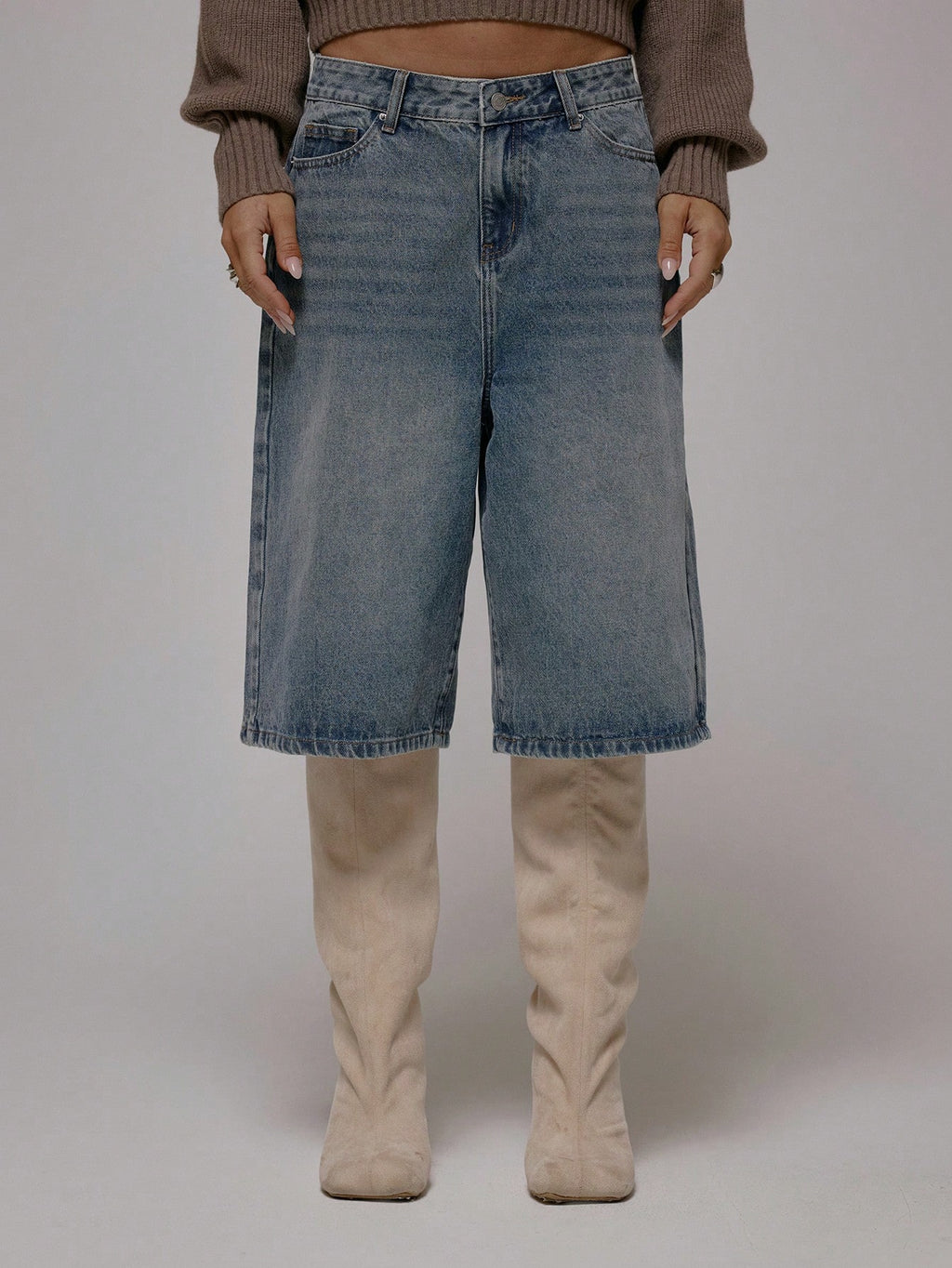 Blue Oversized Longline Denim Jorts