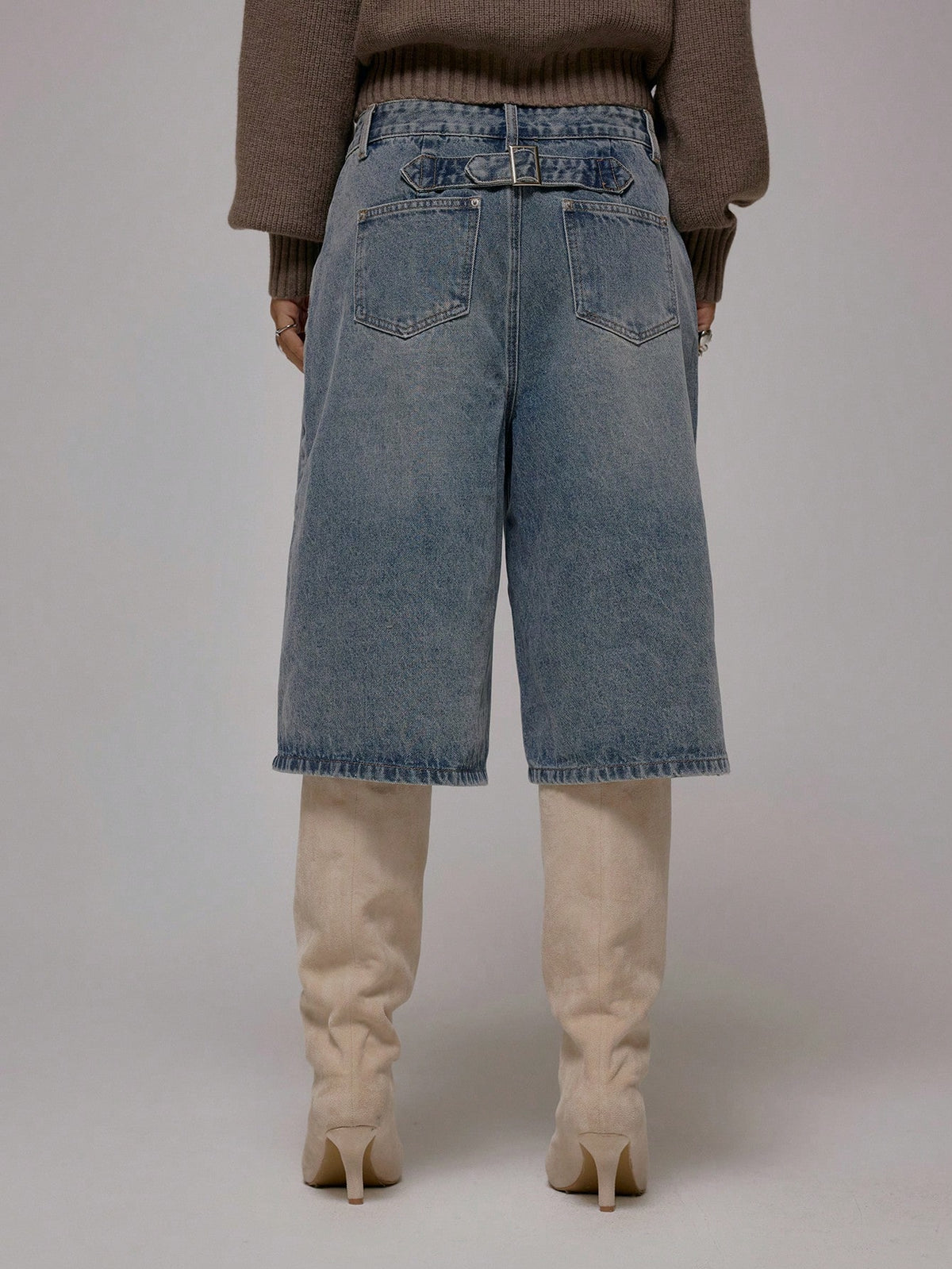 Blue Oversized Longline Denim Jorts