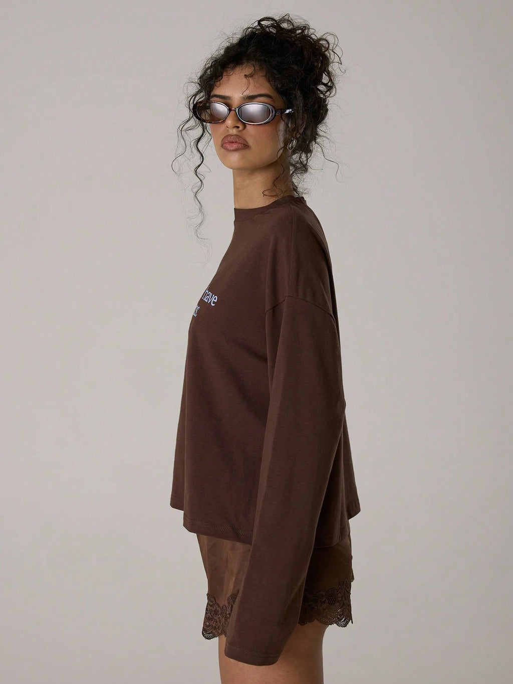 Chocolate Brown Oversized Long Sleeve Top