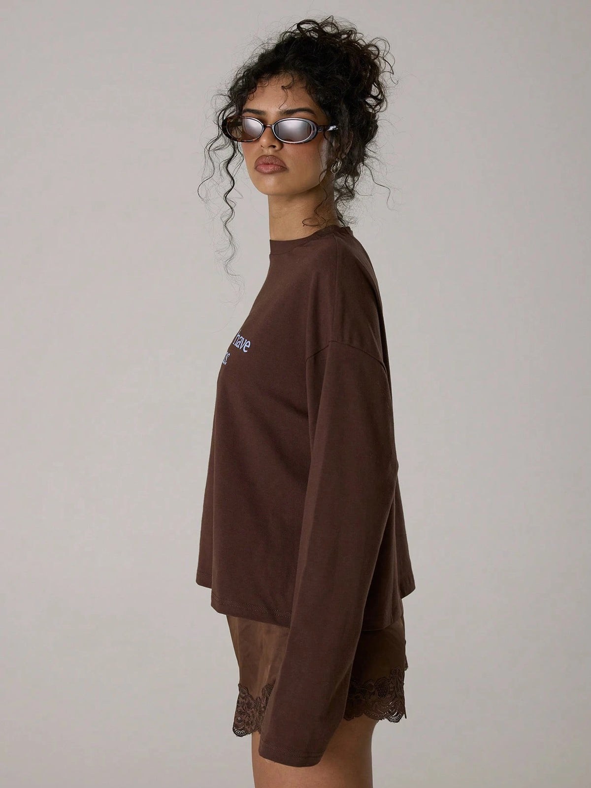 Chocolate Brown Oversized Long Sleeve Top