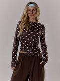 Brown Polka Dot Long Sleeve Top