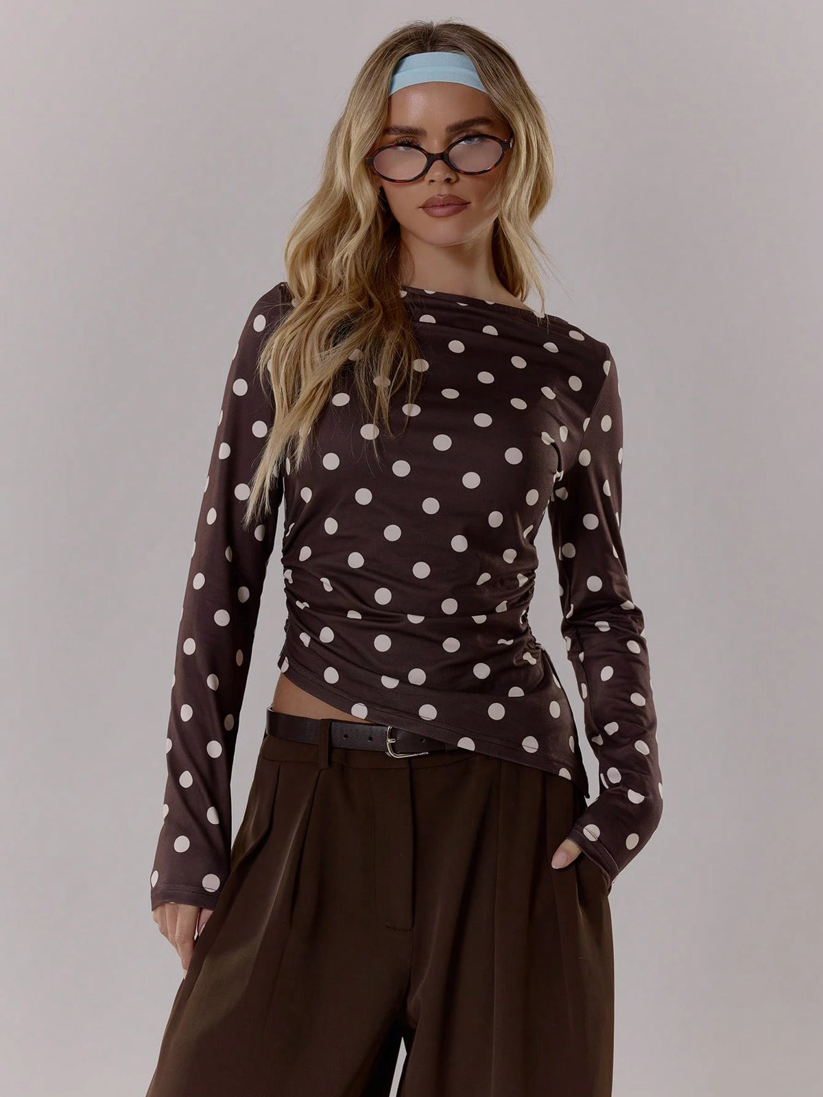 Brown Polka Dot Long Sleeve Top