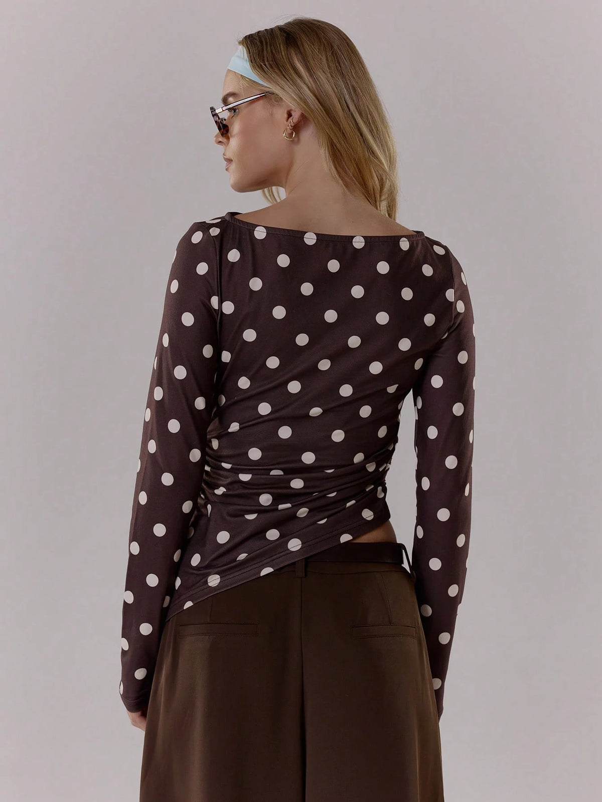 Brown Polka Dot Long Sleeve Top