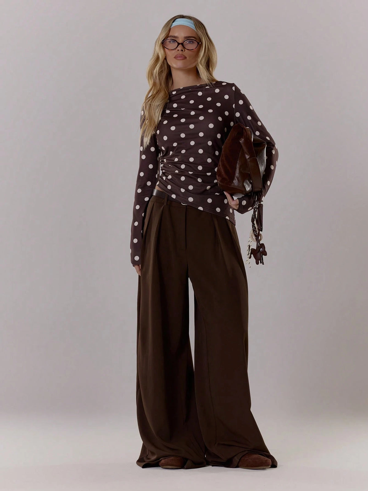 Brown Polka Dot Long Sleeve Top