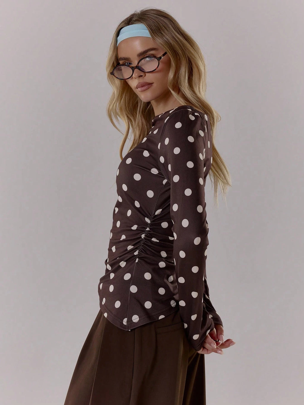 Brown Polka Dot Long Sleeve Top