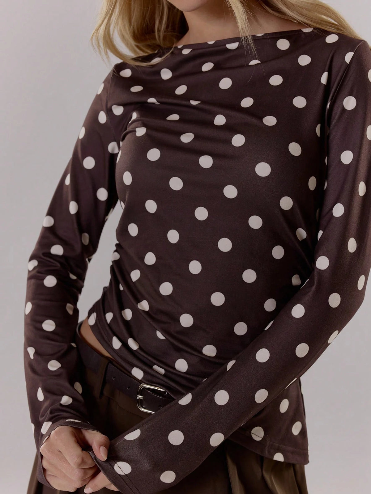 Brown Polka Dot Long Sleeve Top