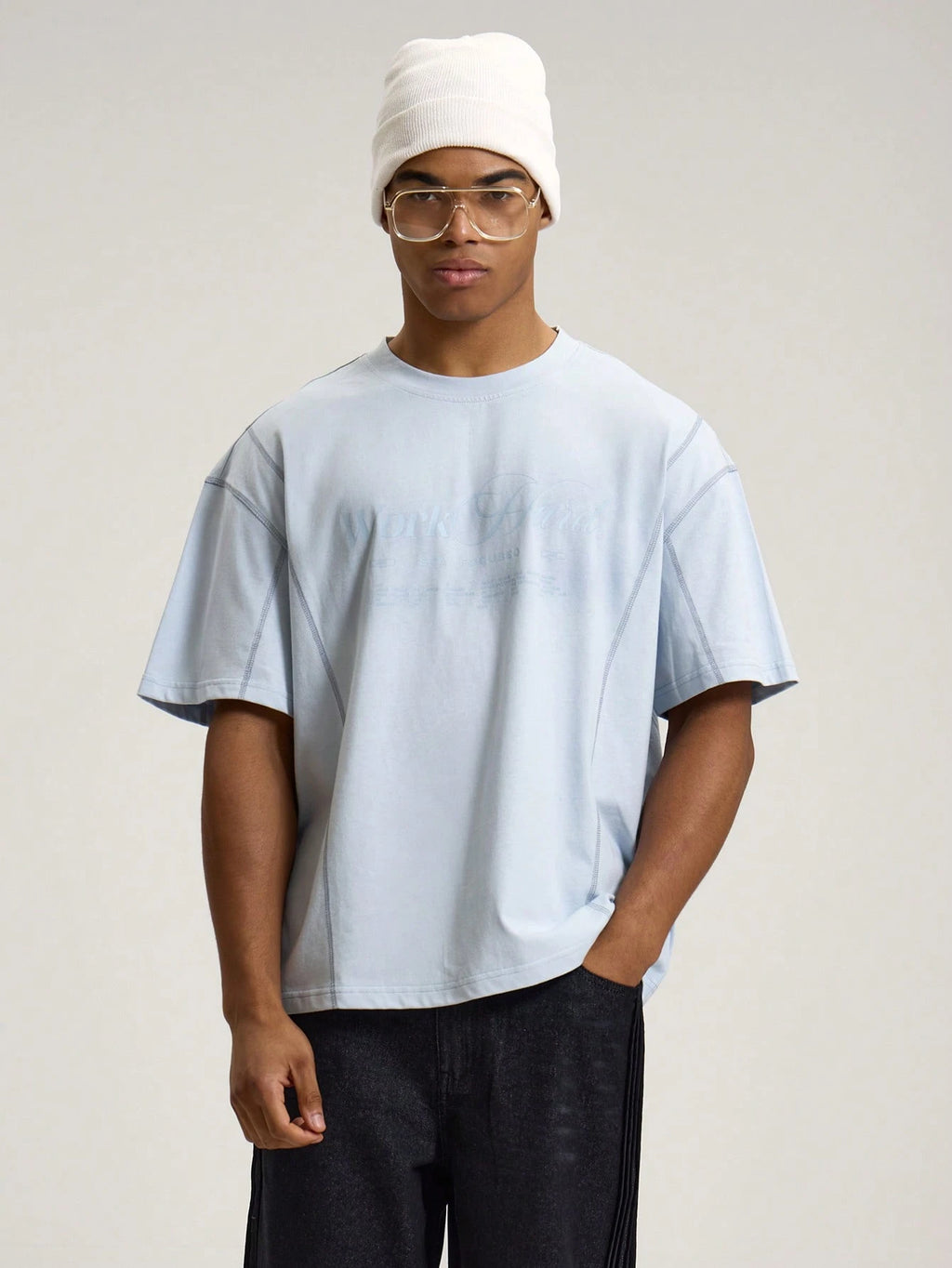 'Work Hard' Graphic Tee – Baby Blue