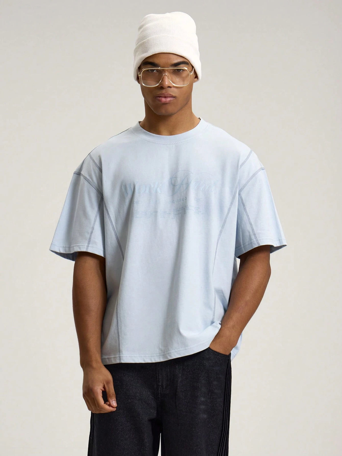 'Work Hard' Graphic Tee – Baby Blue
