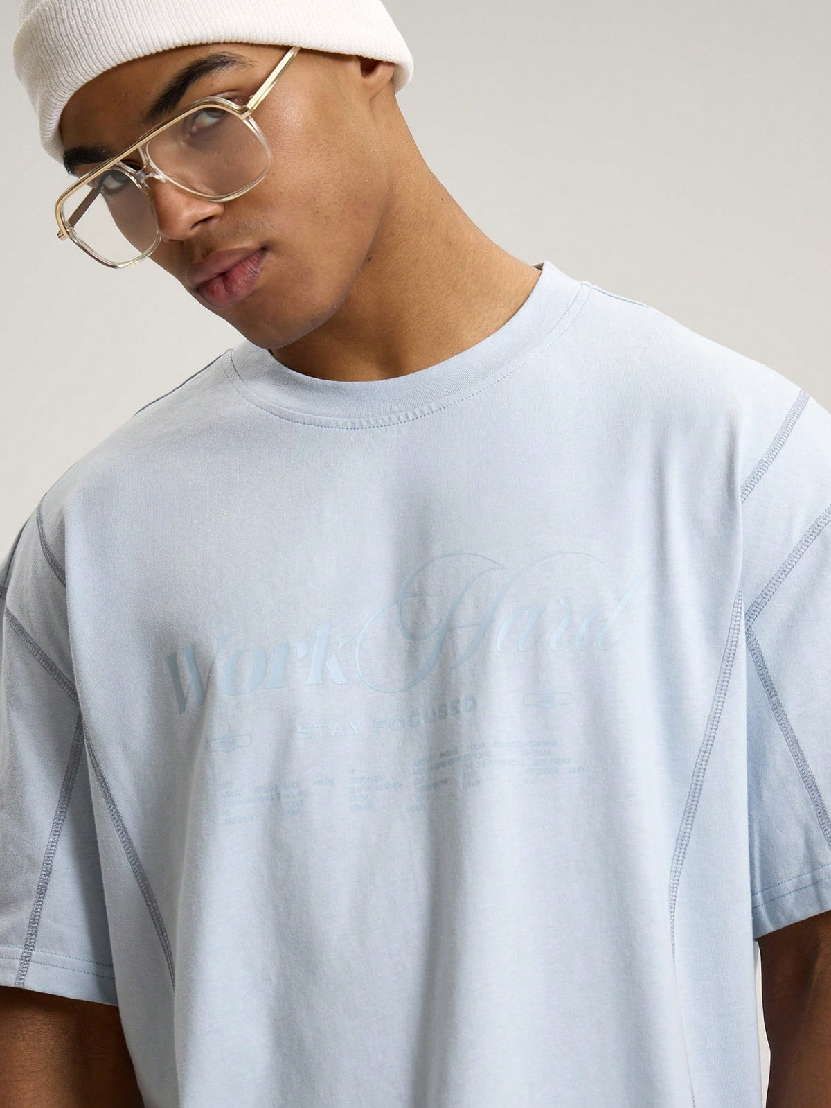 'Work Hard' Graphic Tee – Baby Blue