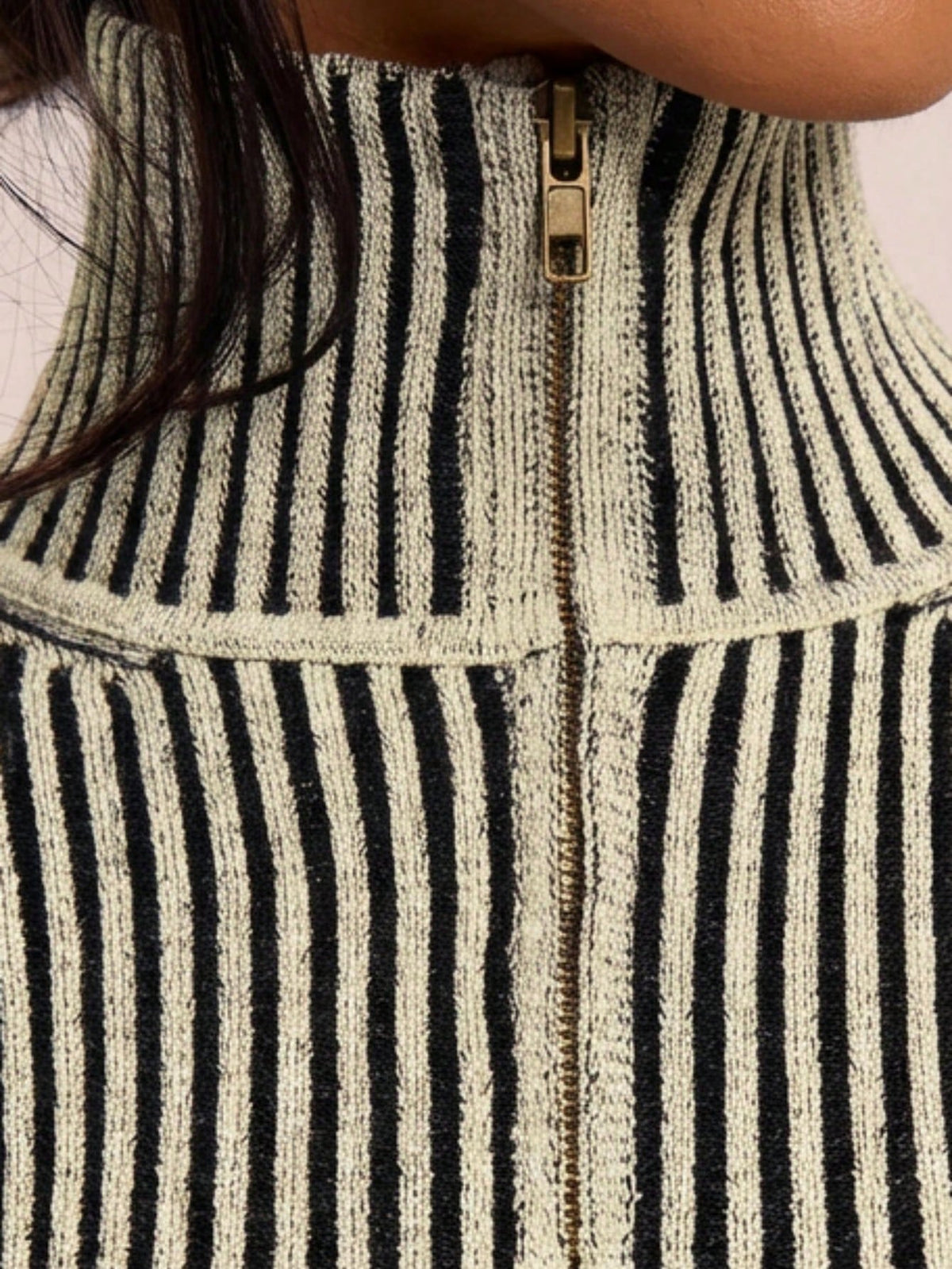Striped Rib Knit Zip Cardigan
