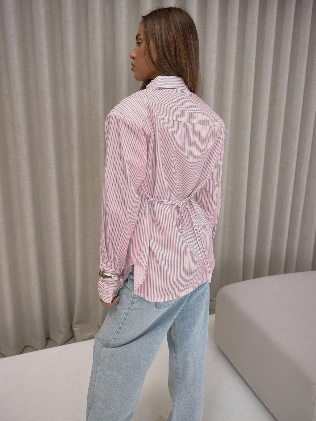 Pink Striped Oversized Cotton Shirt