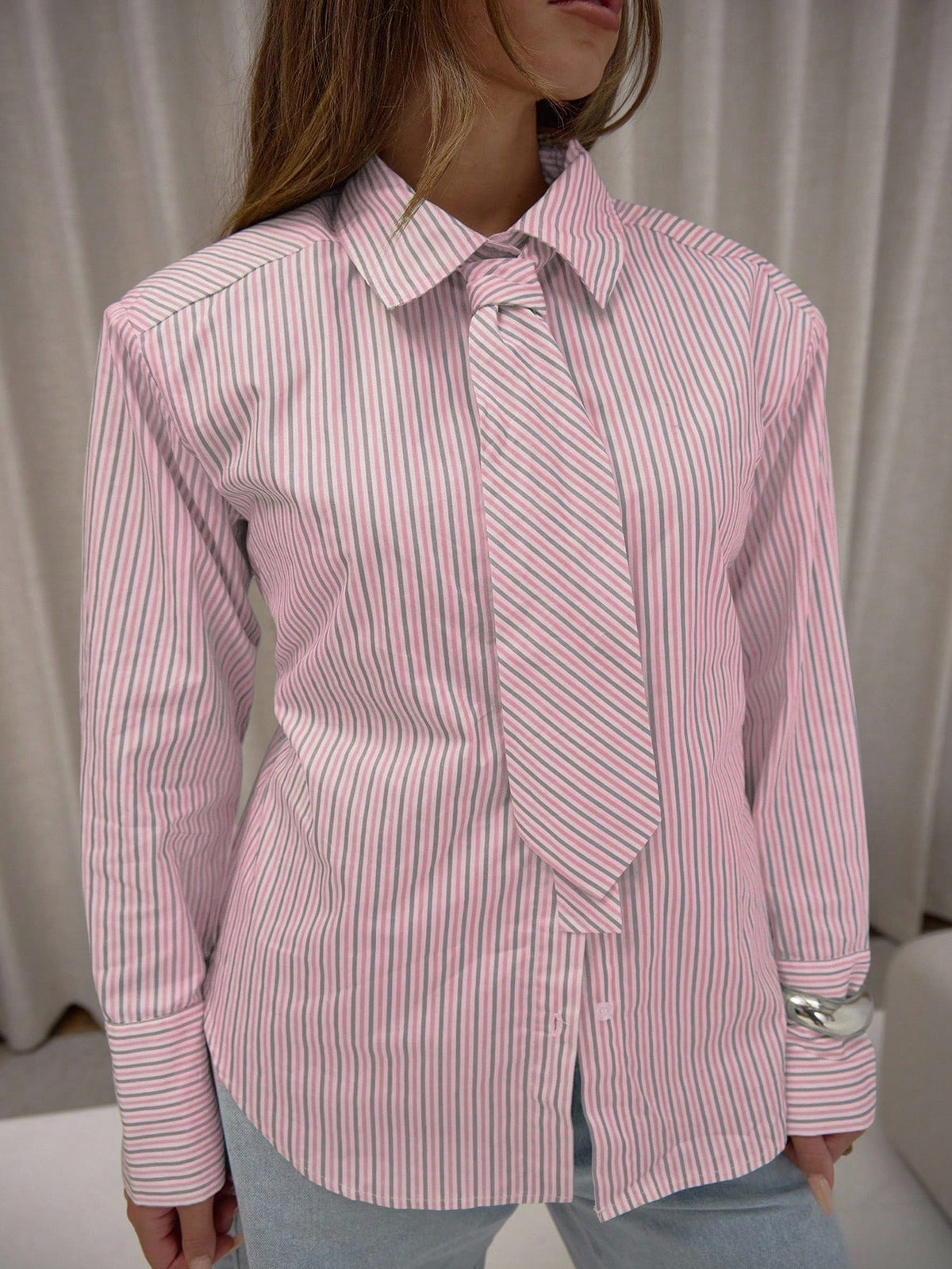 Pink Striped Oversized Cotton Shirt