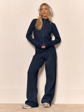 Navy Marl Funnel Neck Zip Cardigan