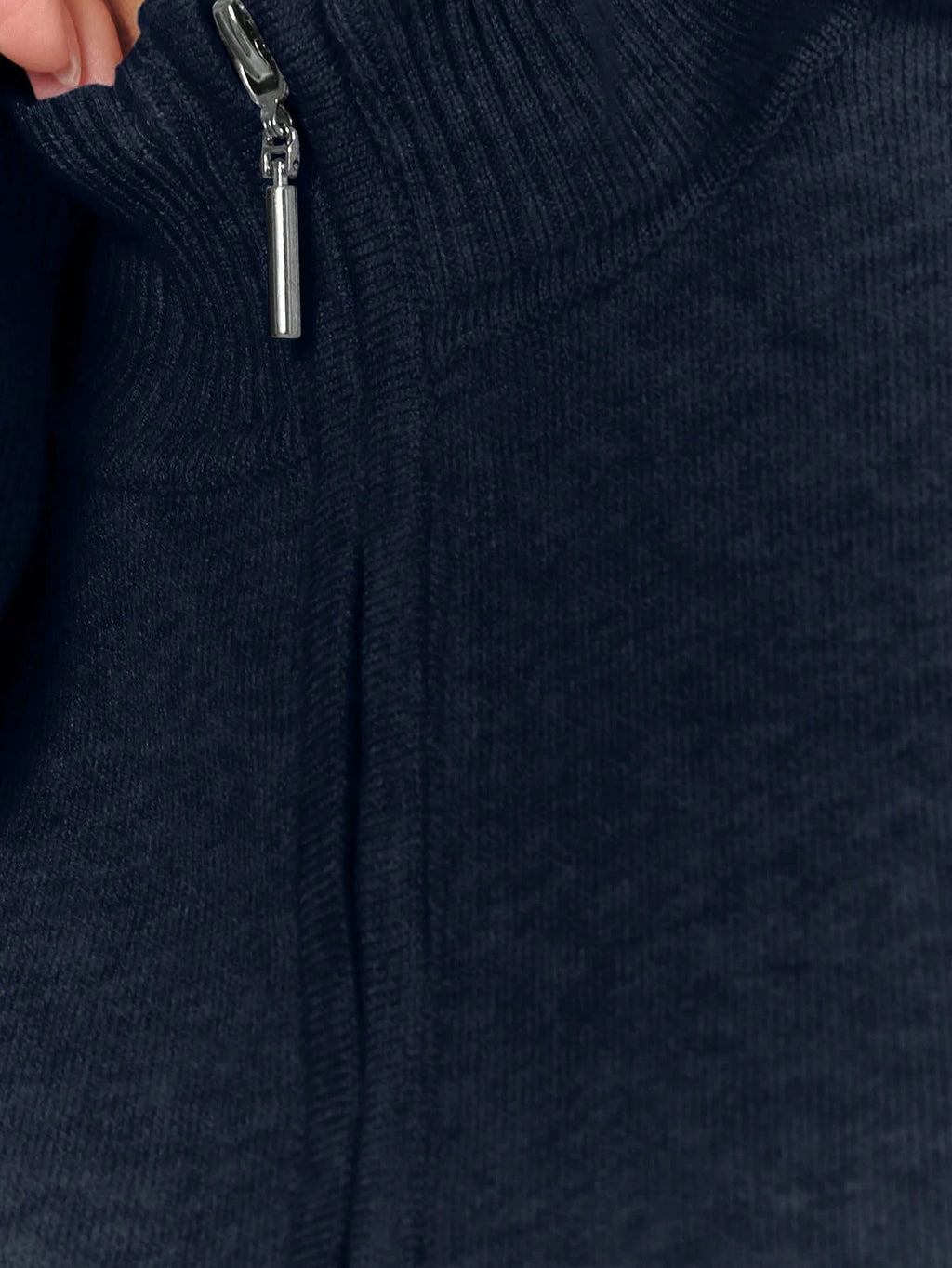 Navy Marl Funnel Neck Zip Cardigan