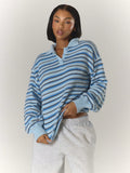 Blue Stripe Knit Polo Sweater