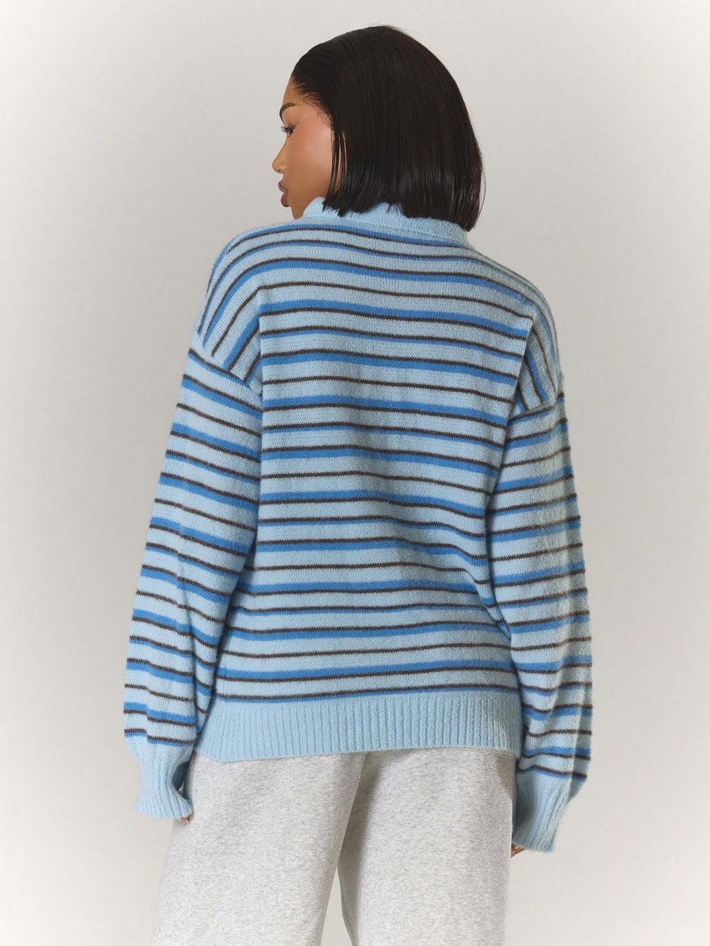 Blue Stripe Knit Polo Sweater