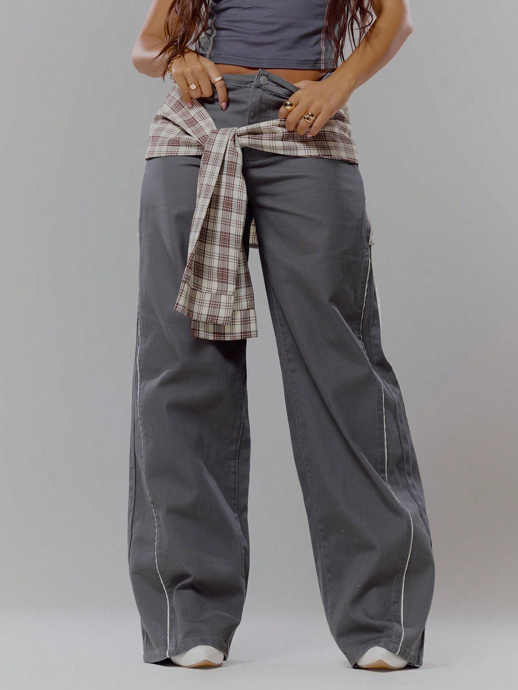 Dark Grey Baggy Wide Leg Jeans