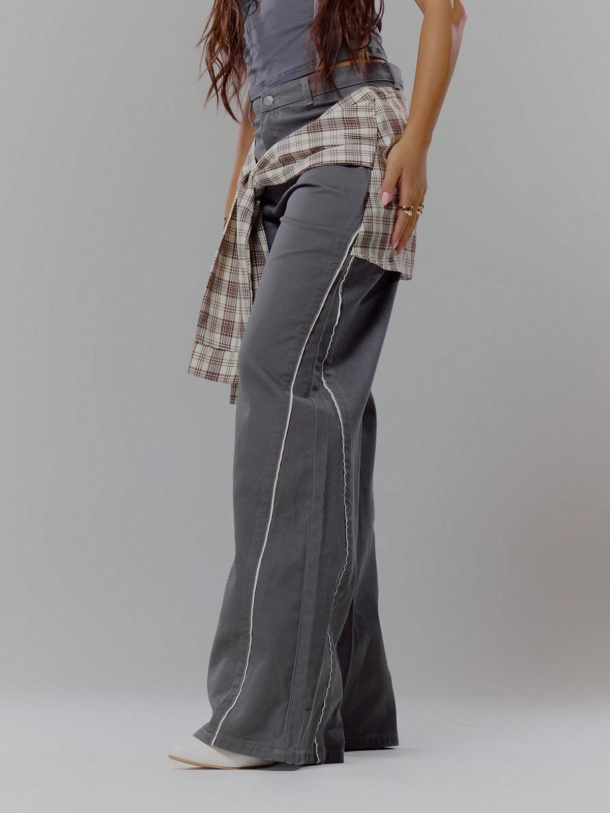 Dark Grey Baggy Wide Leg Jeans