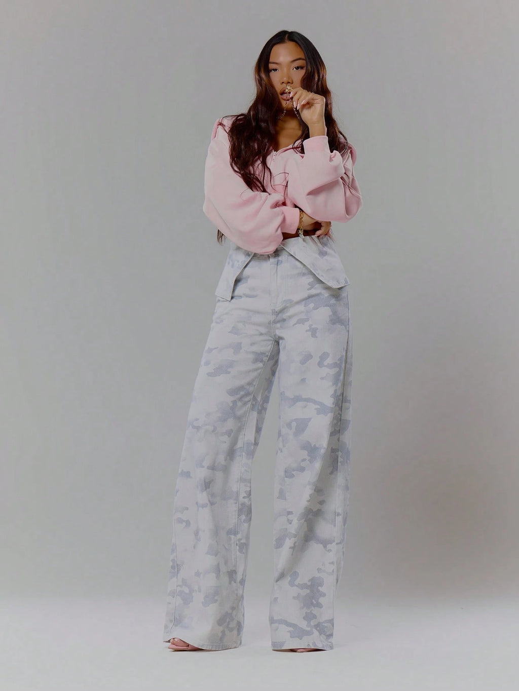Camo Wide Leg Cotton Trousers