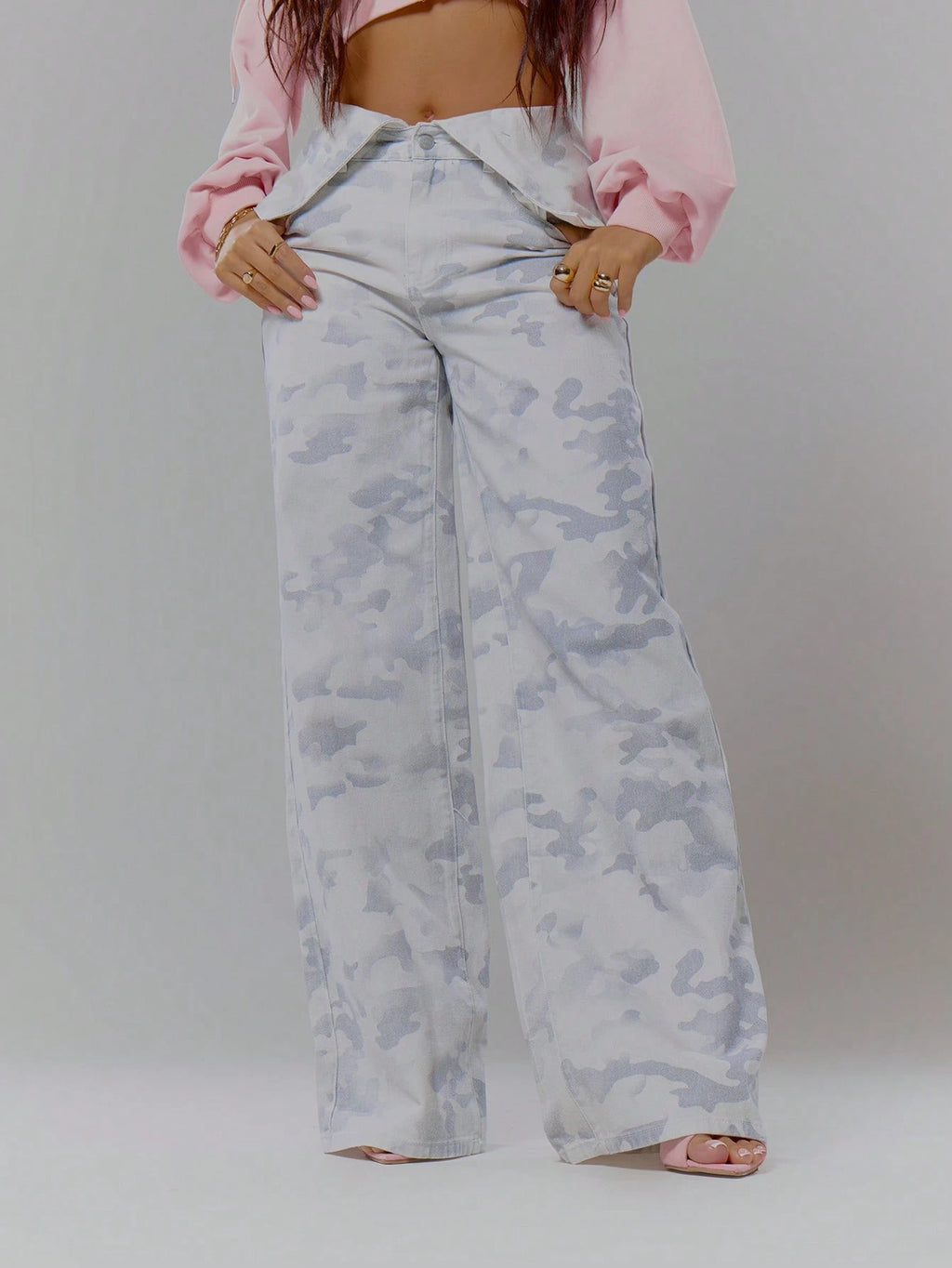Camo Wide Leg Cotton Trousers