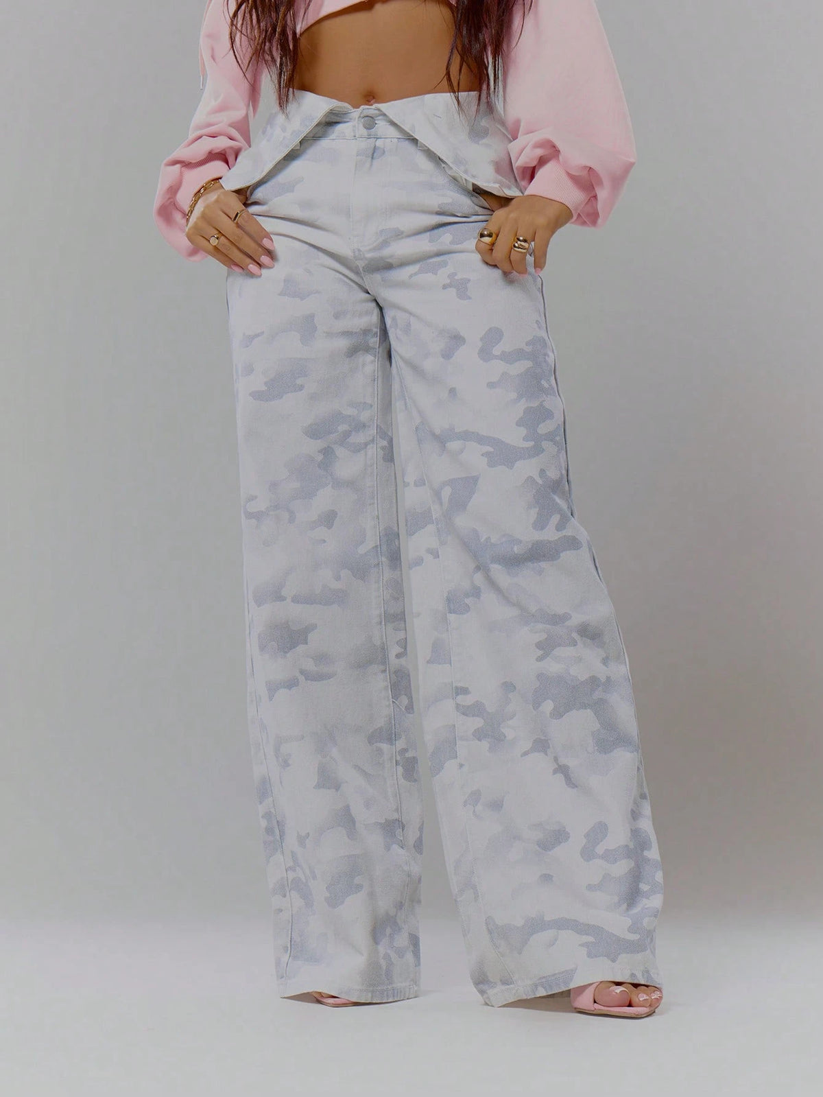 Camo Wide Leg Cotton Trousers