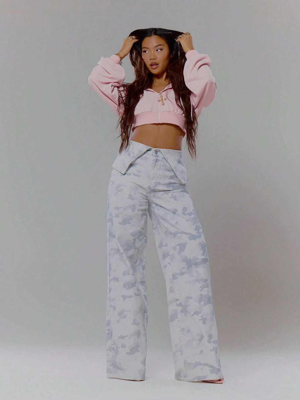 Camo Wide Leg Cotton Trousers