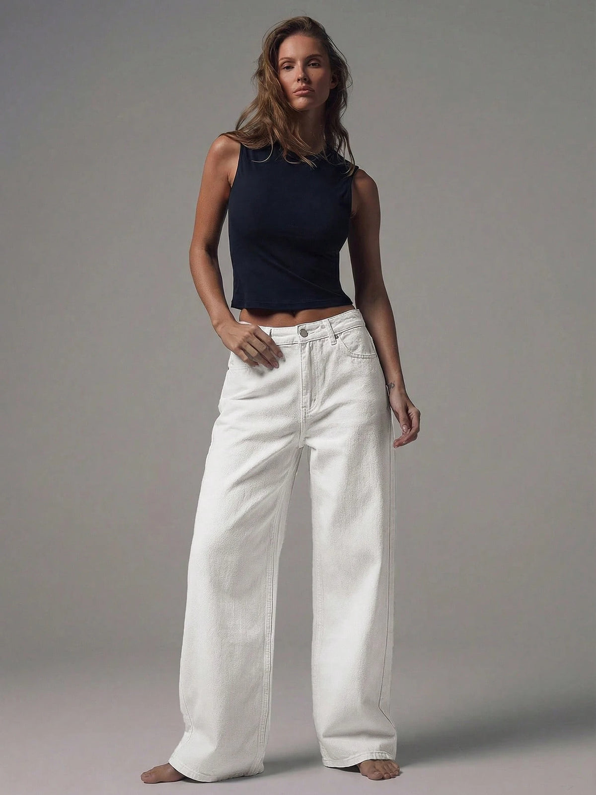 White Boyfriend Wide Leg Jeans