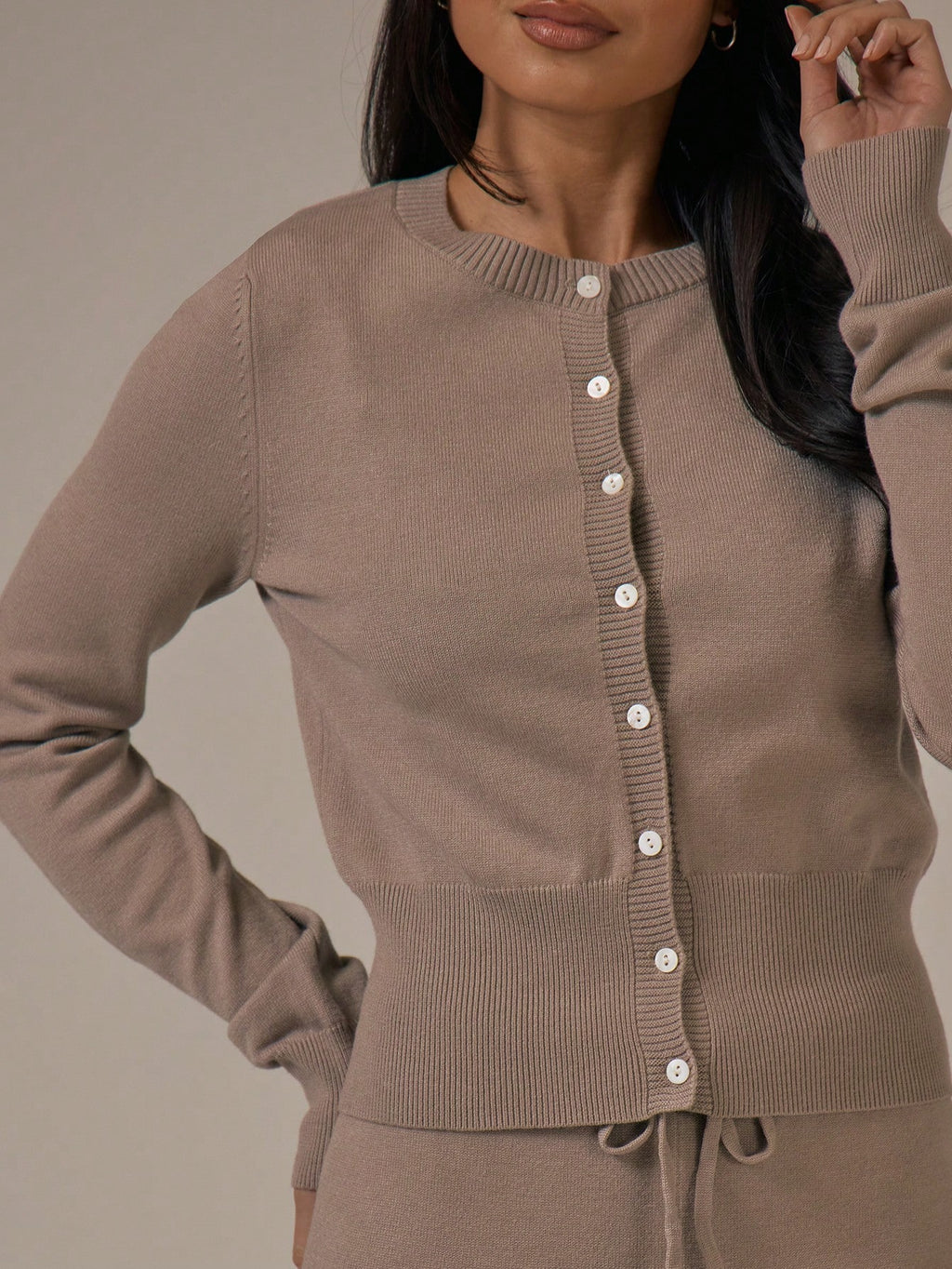 Khaki Fitted Button Cardigan