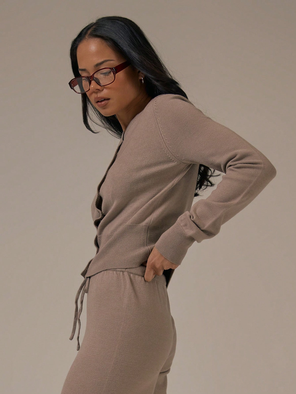 Khaki Fitted Button Cardigan